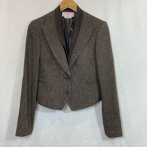 MaxAzria Collection Wool Blend Tweed Stretch Suit Jacket Silk Trim Women's M NWT